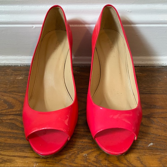 J.CREW PINK PATENT LEATHER HITTEN PEEP TOE HEEL SIZE 9 - Picture 1 of 11